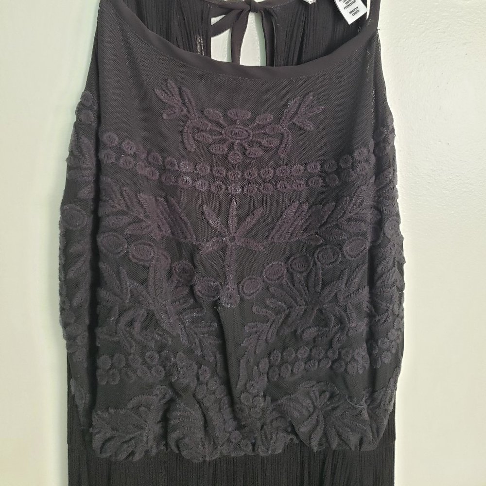 Black sleeveless dress with lace mesh net top, XS